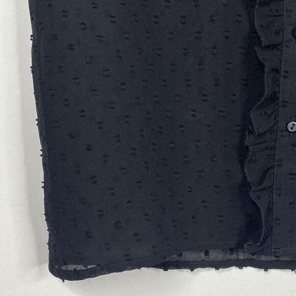 2/$30 ZARA Embroidered Ruffle Button-Down Sheer Blouse XS Floral Black #6267 - Picture 8 of 14